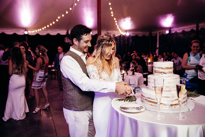 Wedding Cake Cutting with Bride and Groom