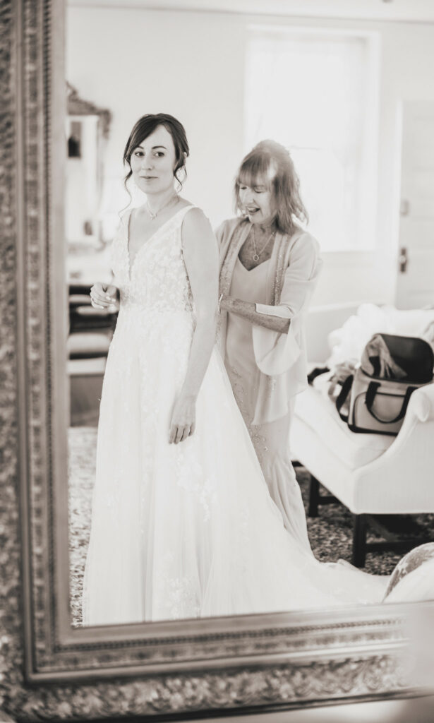 Bride and mom getting ready.