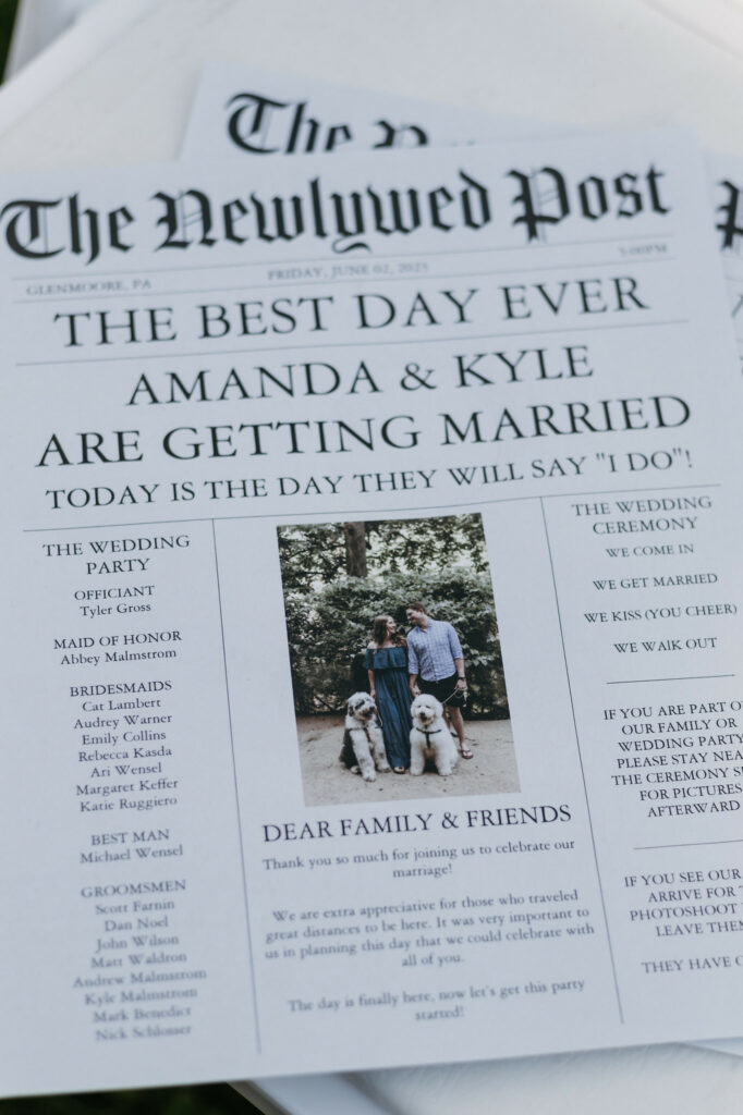 Fake newspaper with wedding articles.