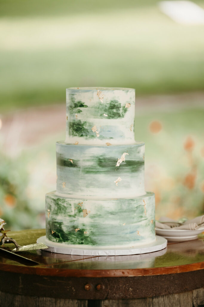 Wedding cake with brushed watercolor details.