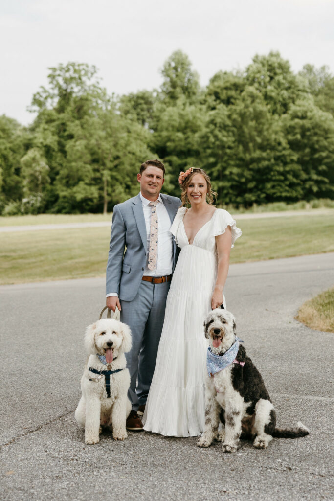 Newlyweds and their dogs.