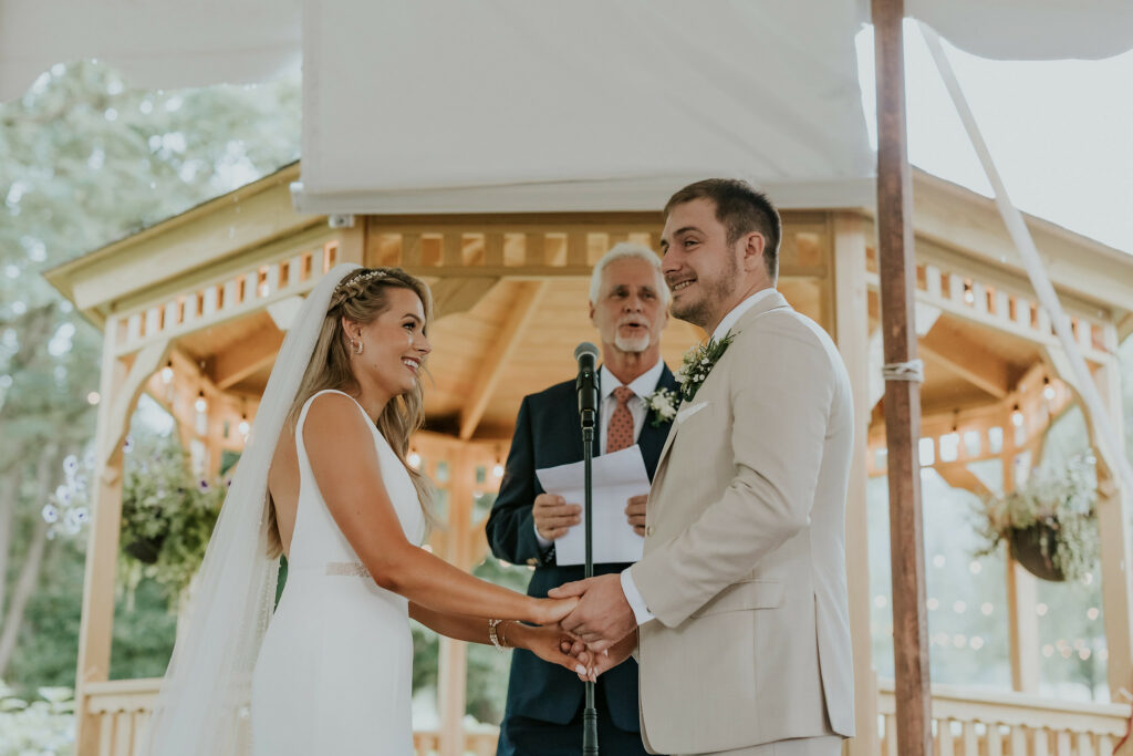 Newlyweds share vows.