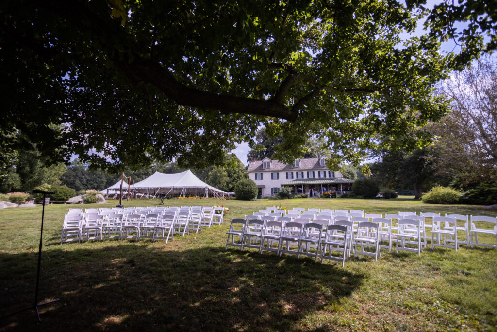 Wedding ceremony chairs set up at Linden Tree at Springton Manor Farm